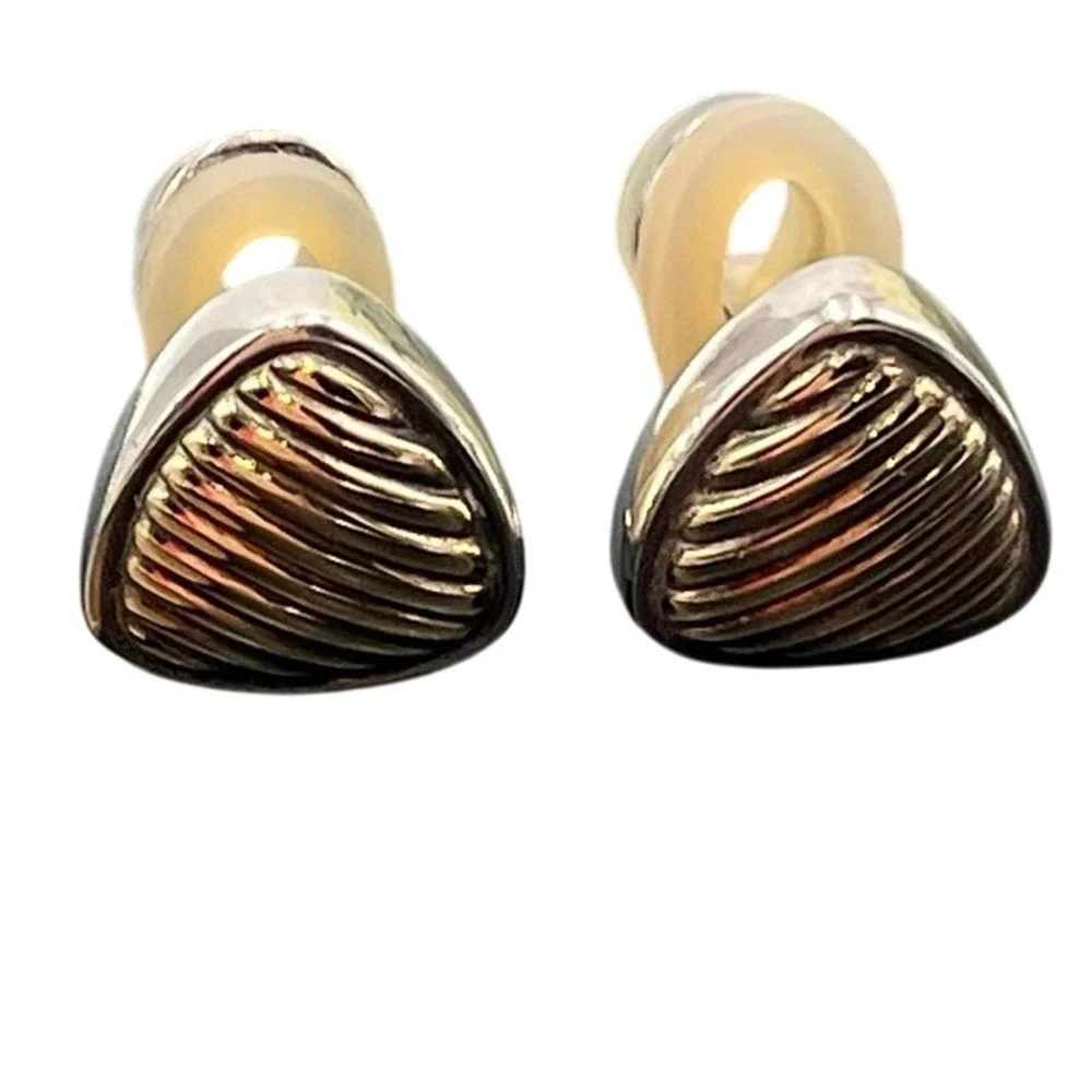 Alisa Italian Designer Sterling .925 & 18K Gold Ribbed Triangle Clip-On Earrings